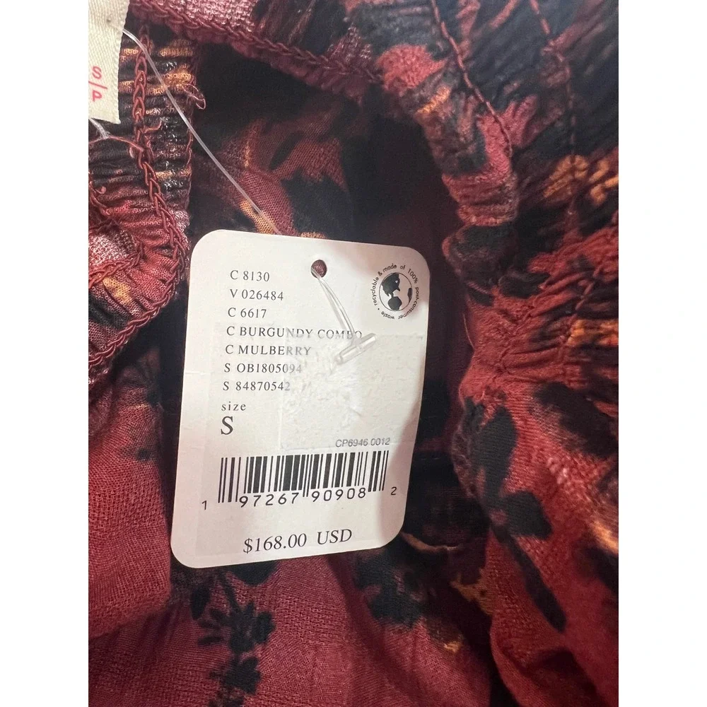 Free People Burgundy Viscose Modal‎ Jaymes Maxi Dress Dark Floral Smocked Small